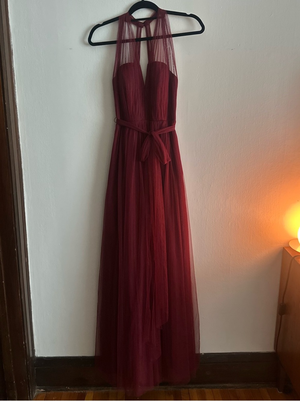 Weddington Way Burgundy Halter Tulle Maxi Dress